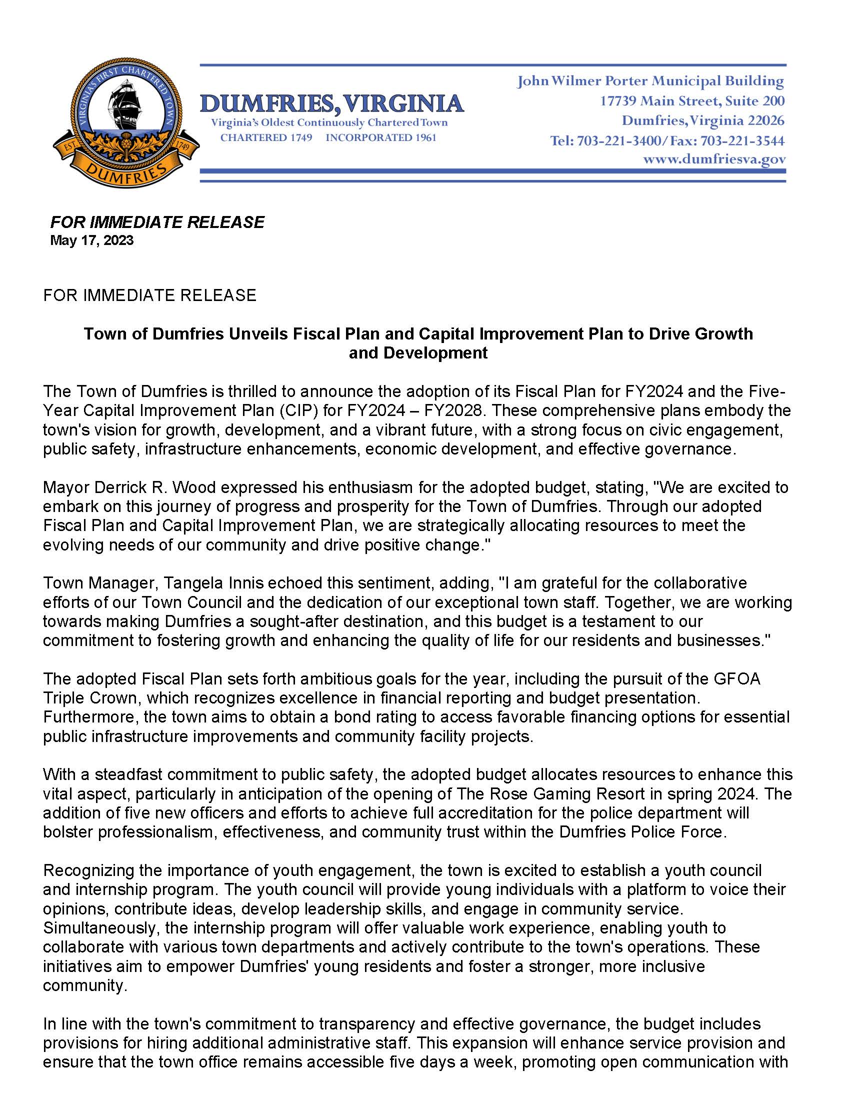 Dumfries Town Council Adopts FY24 Fiscal Plan_Page_1